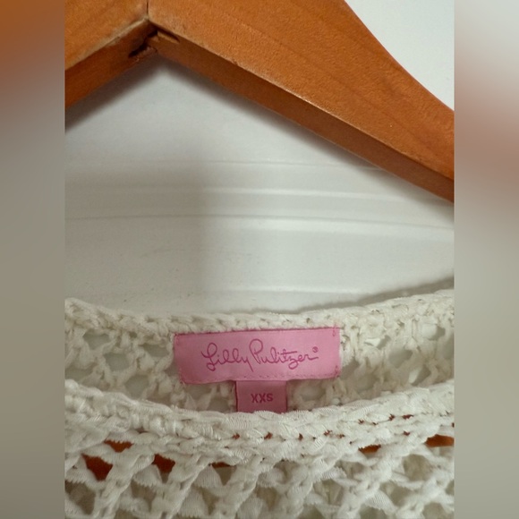 Lilly Pulitzer Boho White Crochet Knit Tank Top with Fringe Hem - Picture 4 of 6